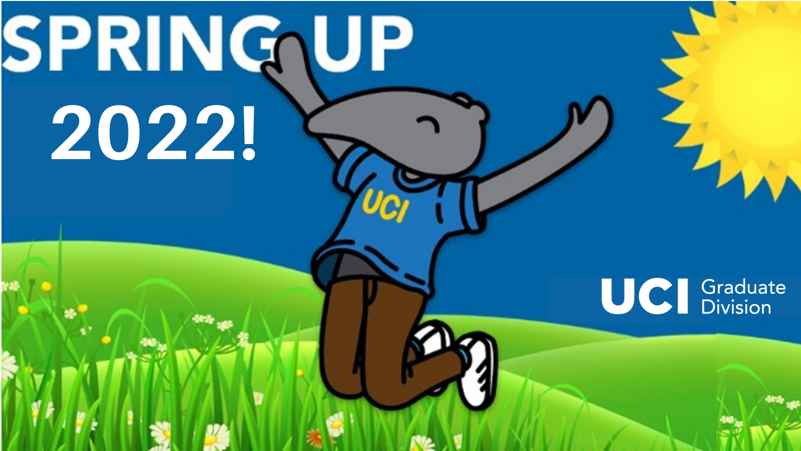 Event Logo. Peter Anteater jumping with a sunshine in the background.