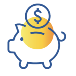 Piggy bank with money going into it logo